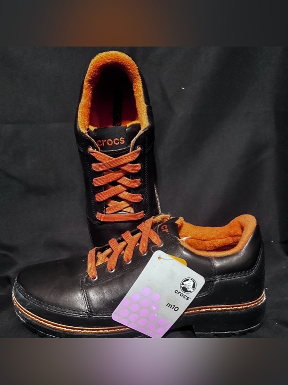 #S-1109 CROCS Men’s Black Sneakers with Orange Lining and Laces SZ 10